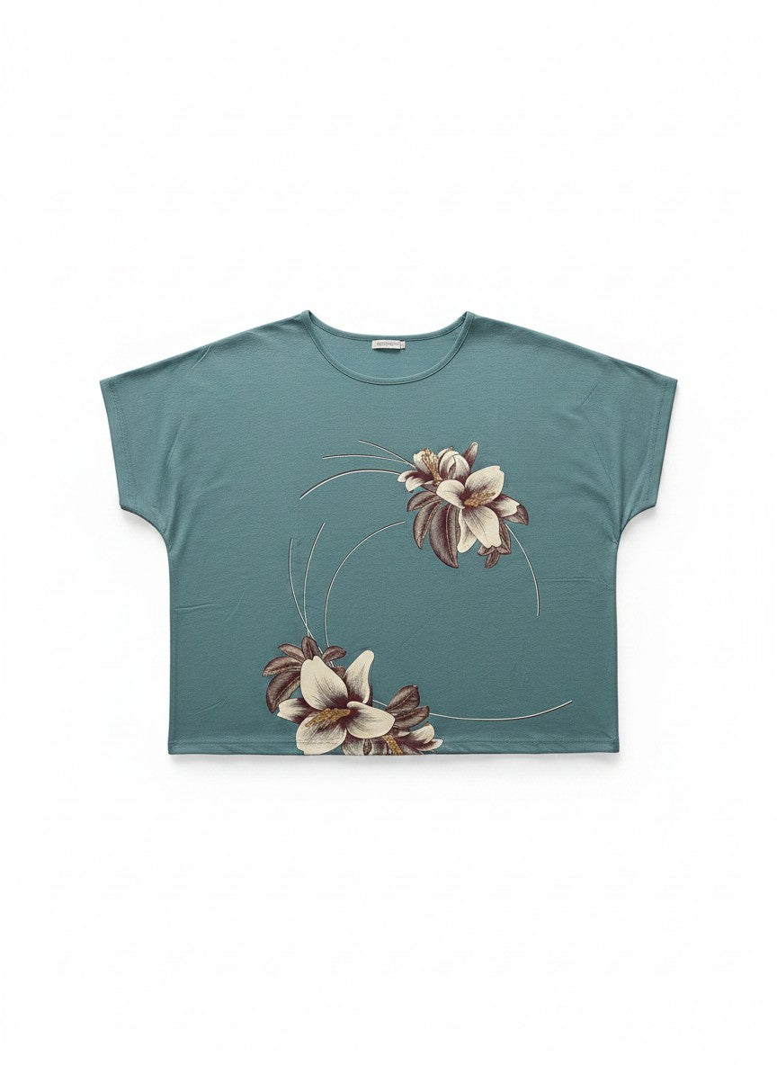 Tricou Teal Magnolia – Confort și Stil Azure Petals