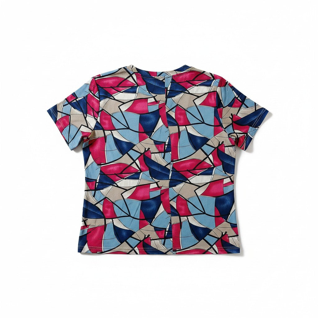 Bluză casual cu mânecă scurtă, imprimeu multicolor, stil modern, ținută smart-casual