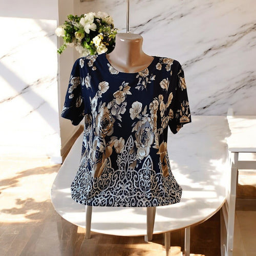 Bluză Casual-Elegantă – Model Rafinat cu Flori și Detalii Geometrice