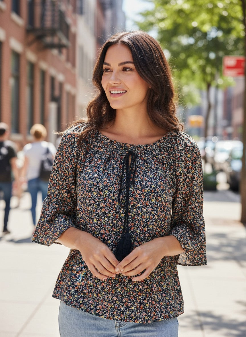Oversized Style Bluză cu Imprimeu Paisley și Detalii Tip Ie