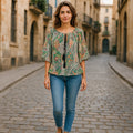 Oversized Style Bluză cu Imprimeu Paisley și Detalii Tip Ie