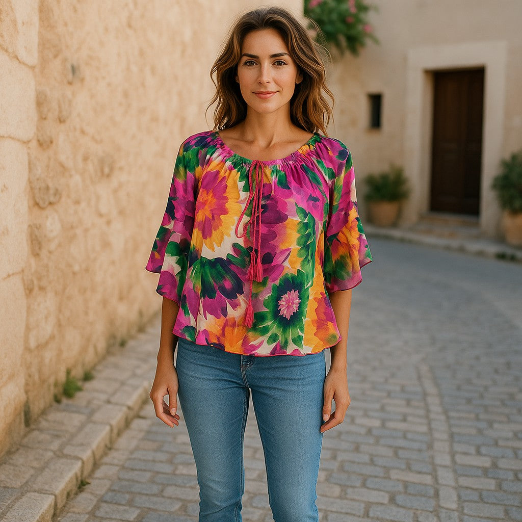 Oversized Style Bluză cu Imprimeu Paisley și Detalii Tip Ie