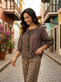 Oversized Style Bluză cu Imprimeu Paisley și Detalii Tip Ie