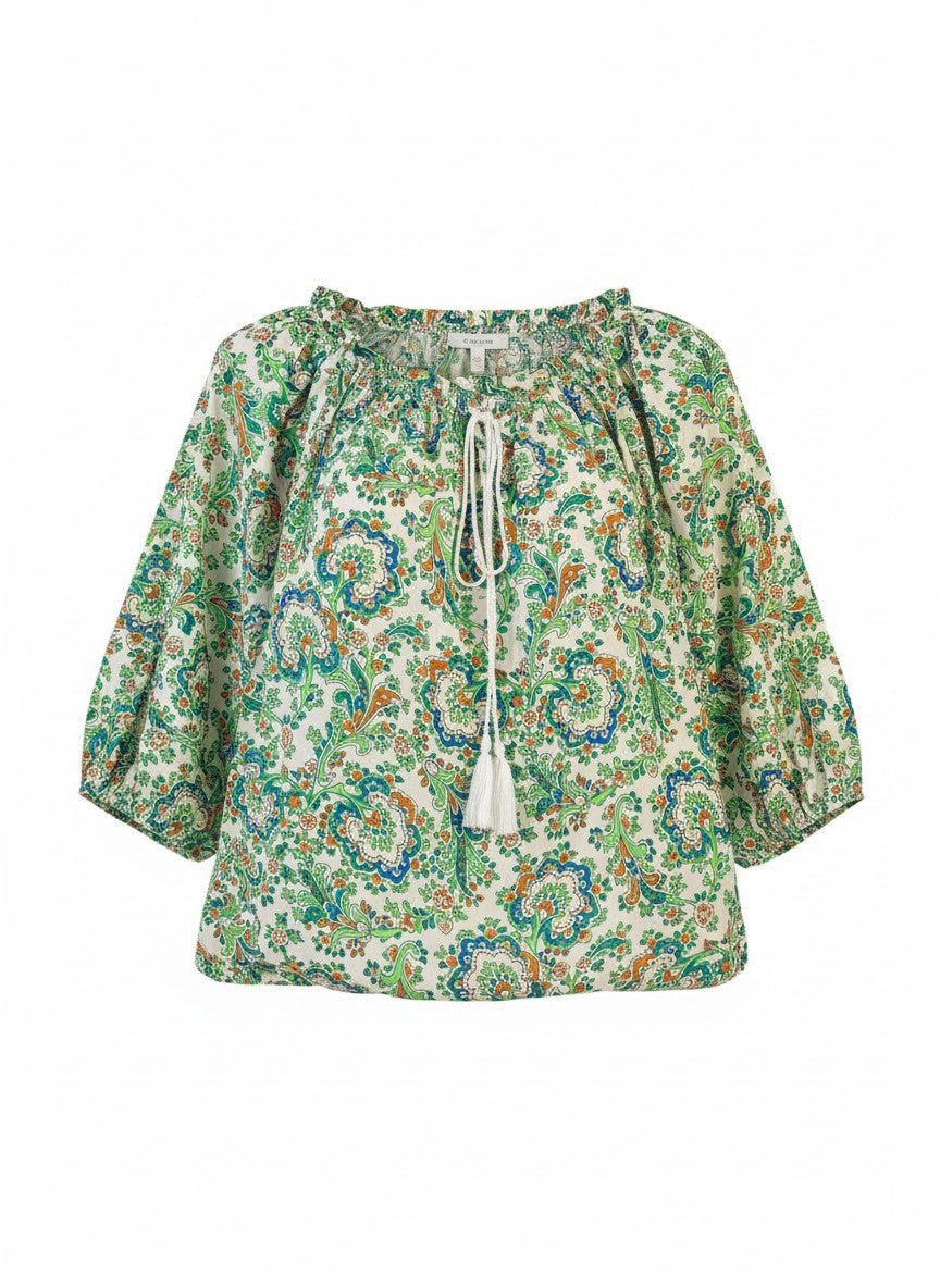 Oversized Style Bluză cu Imprimeu Paisley și Detalii Tip Ie