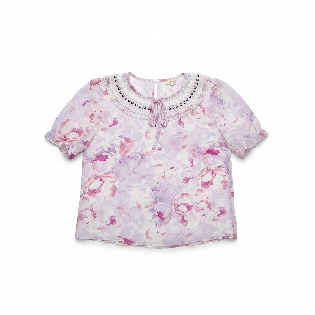 Bluză Lilac Vintage Collar Coquette