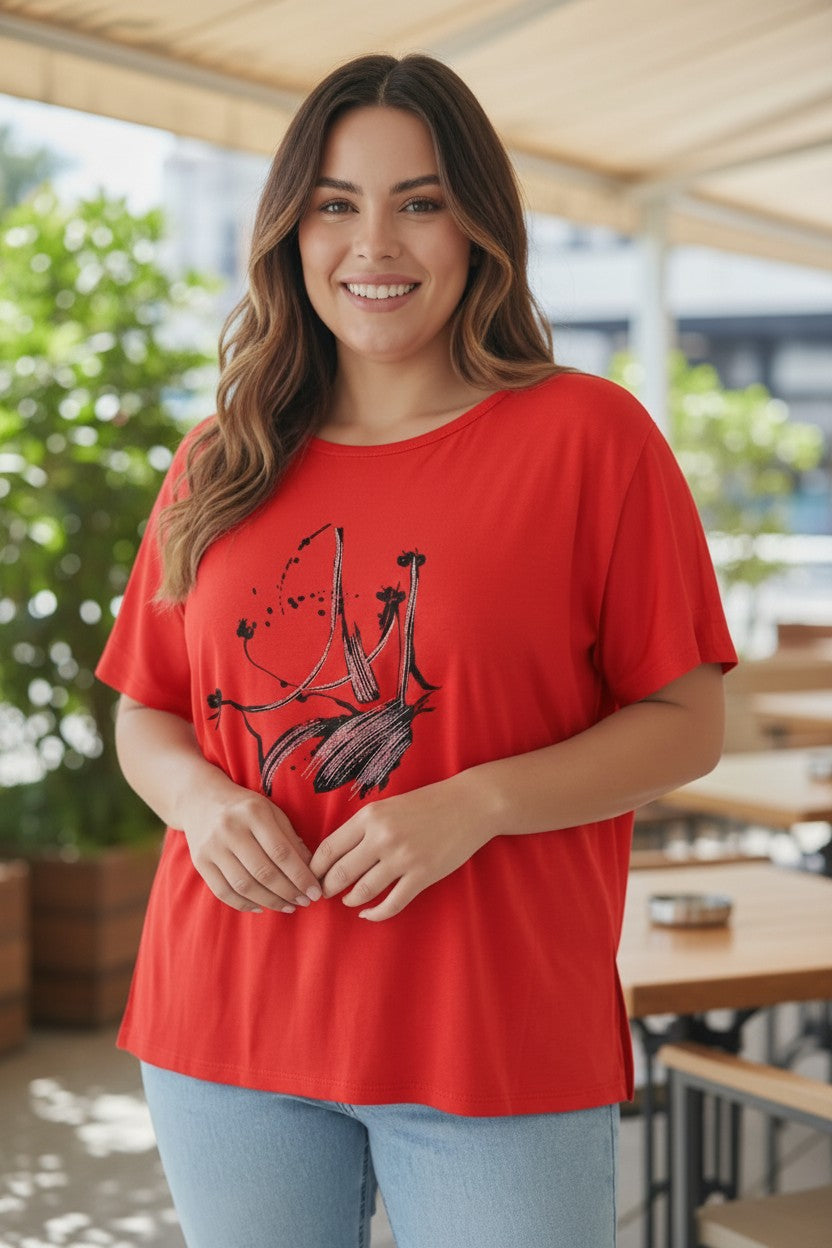 Tricou Abstract Passion – Confort și Stil Royal Red Muse