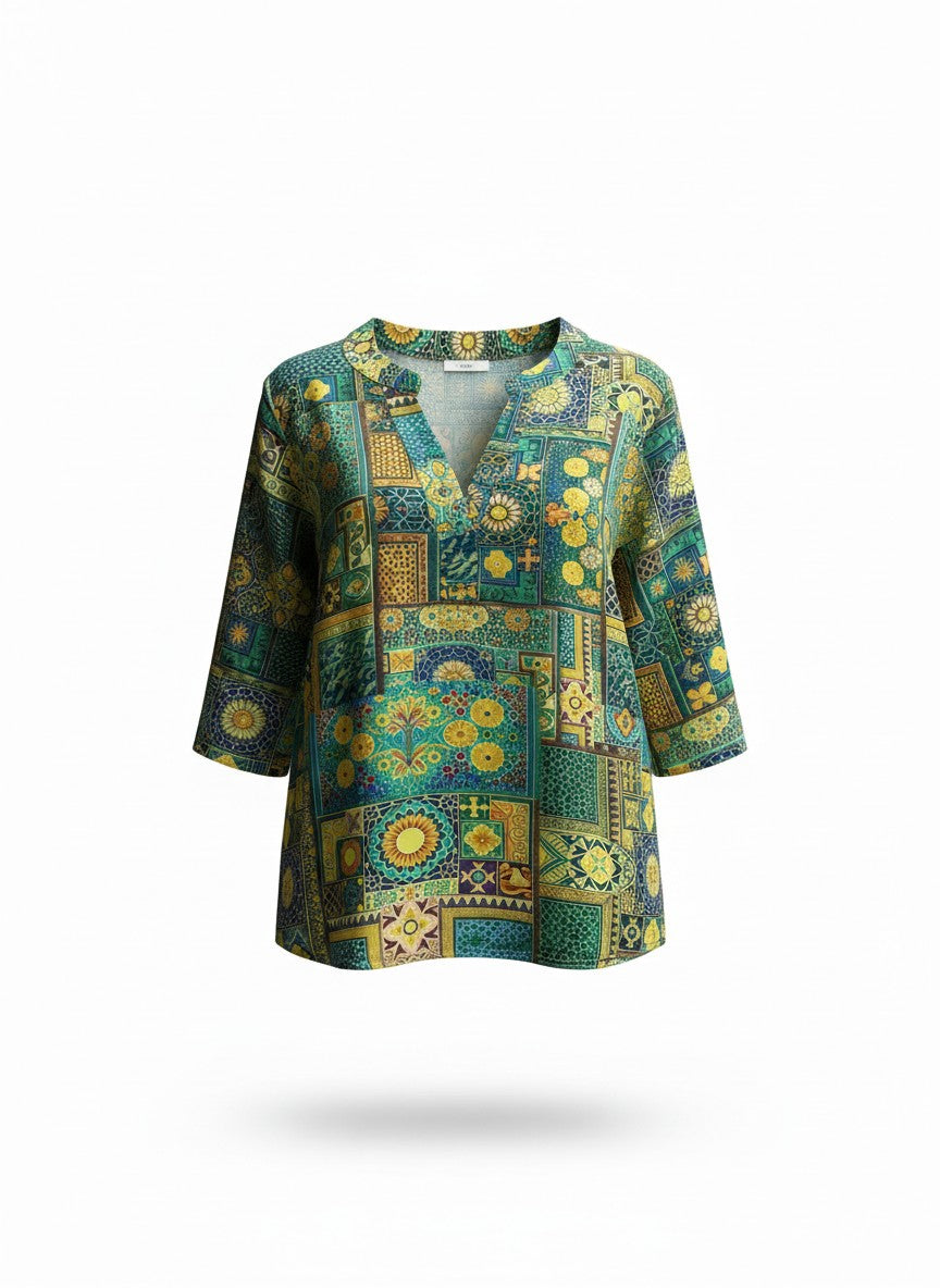 Oversized Style Bluză cu Imprimeu Paisley și Detalii Tip Ie