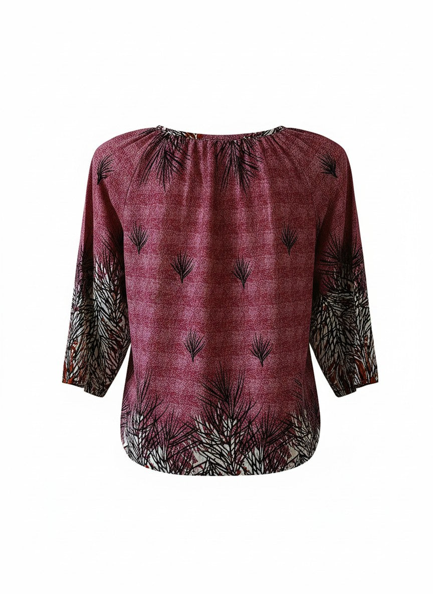 Bluză din rayon mătăsos cu croială peasant, șnur cu ciucuri si broderie florală unică