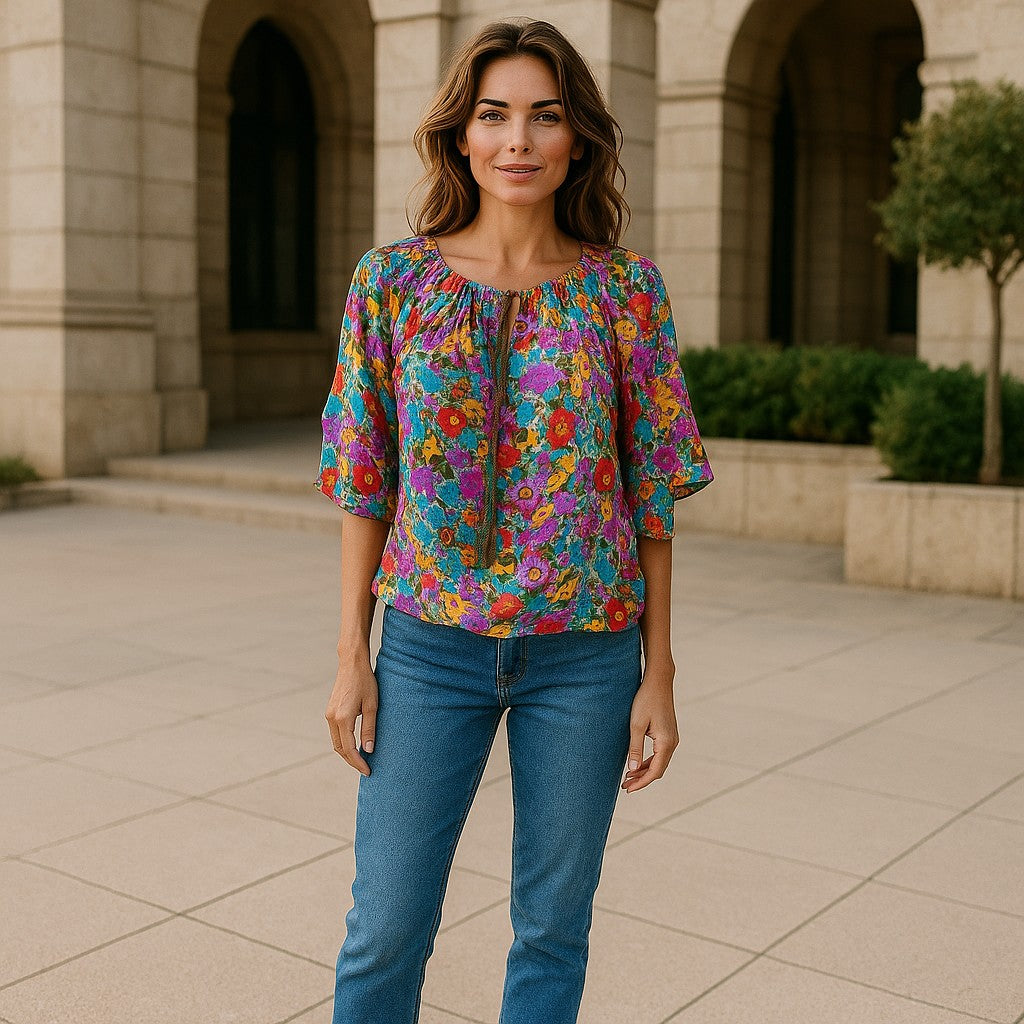 Oversized Style Bluză cu Imprimeu Paisley și Detalii Tip Ie