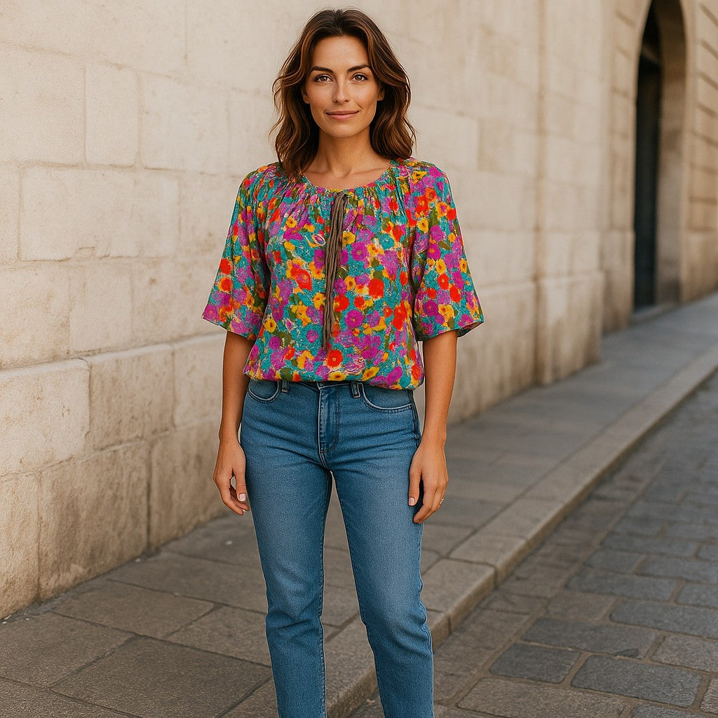 Oversized Style Bluză cu Imprimeu Paisley și Detalii Tip Ie