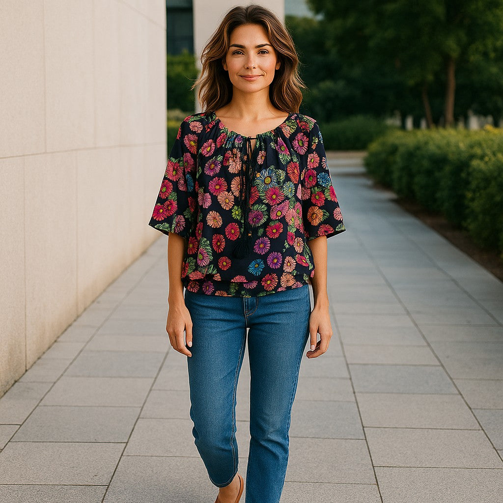 Oversized Style Bluză cu Imprimeu Paisley și Detalii Tip Ie