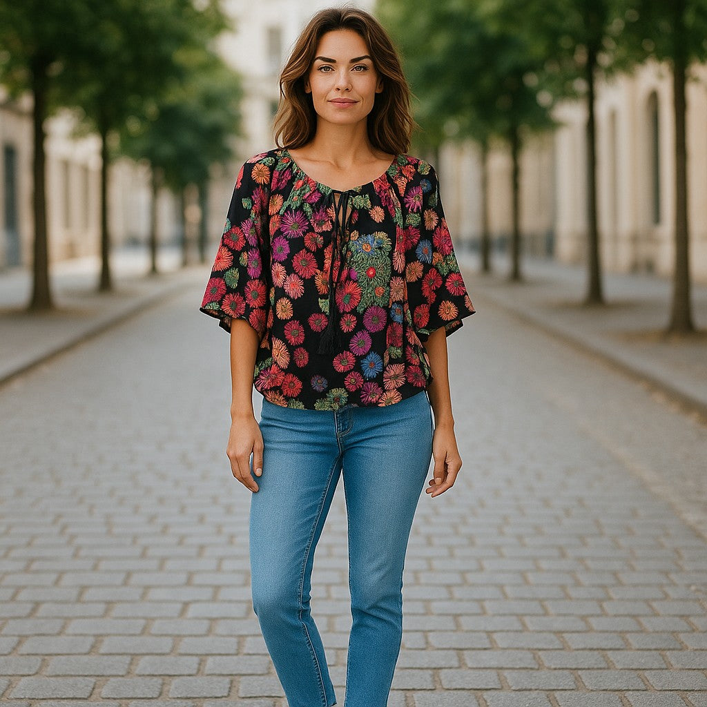 Oversized Style Bluză cu Imprimeu Paisley și Detalii Tip Ie