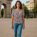 Bluză casual în stil parizian cu decolteu simplu și motive botanice geometrice