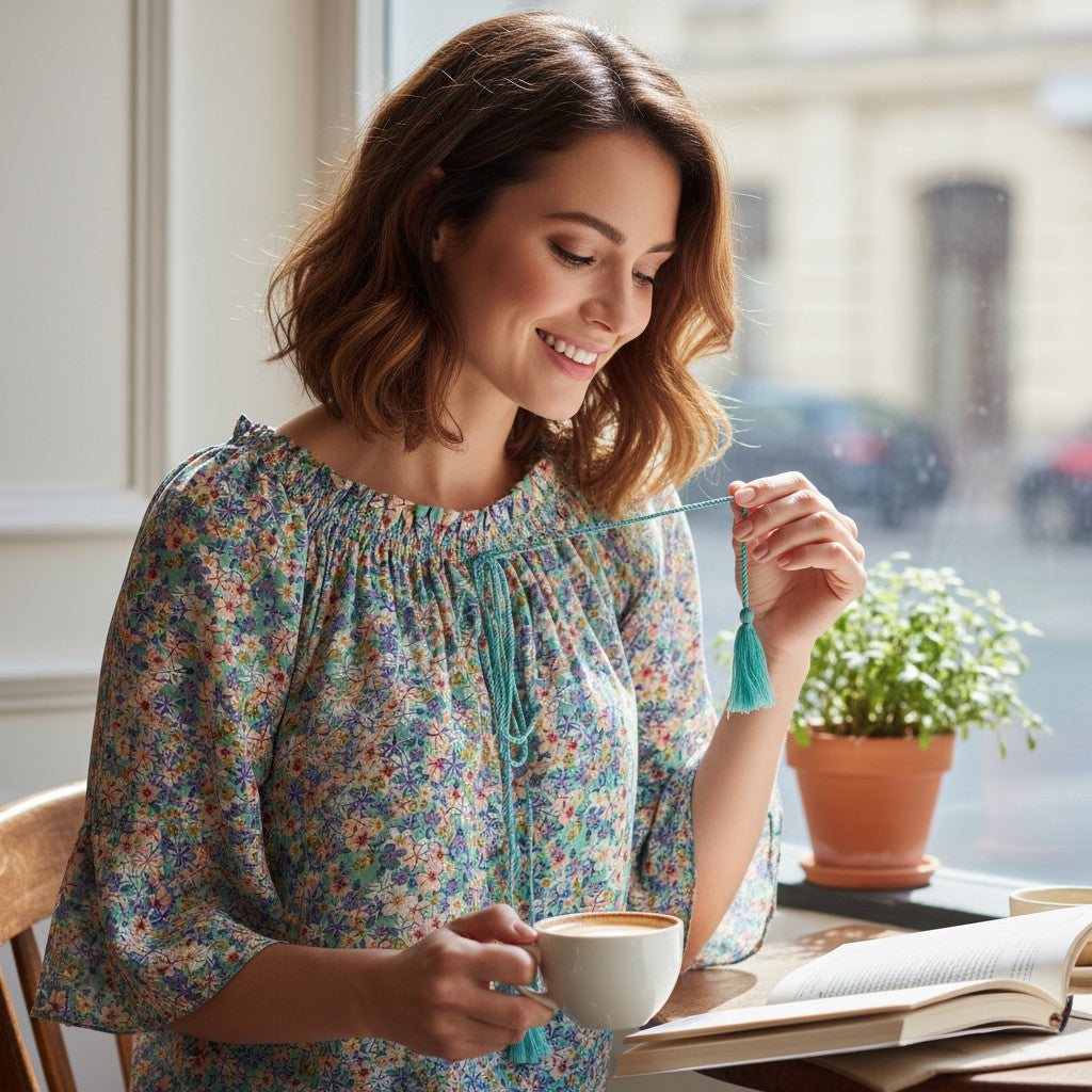 Oversized Style Bluză cu Imprimeu Paisley și Detalii Tip Ie