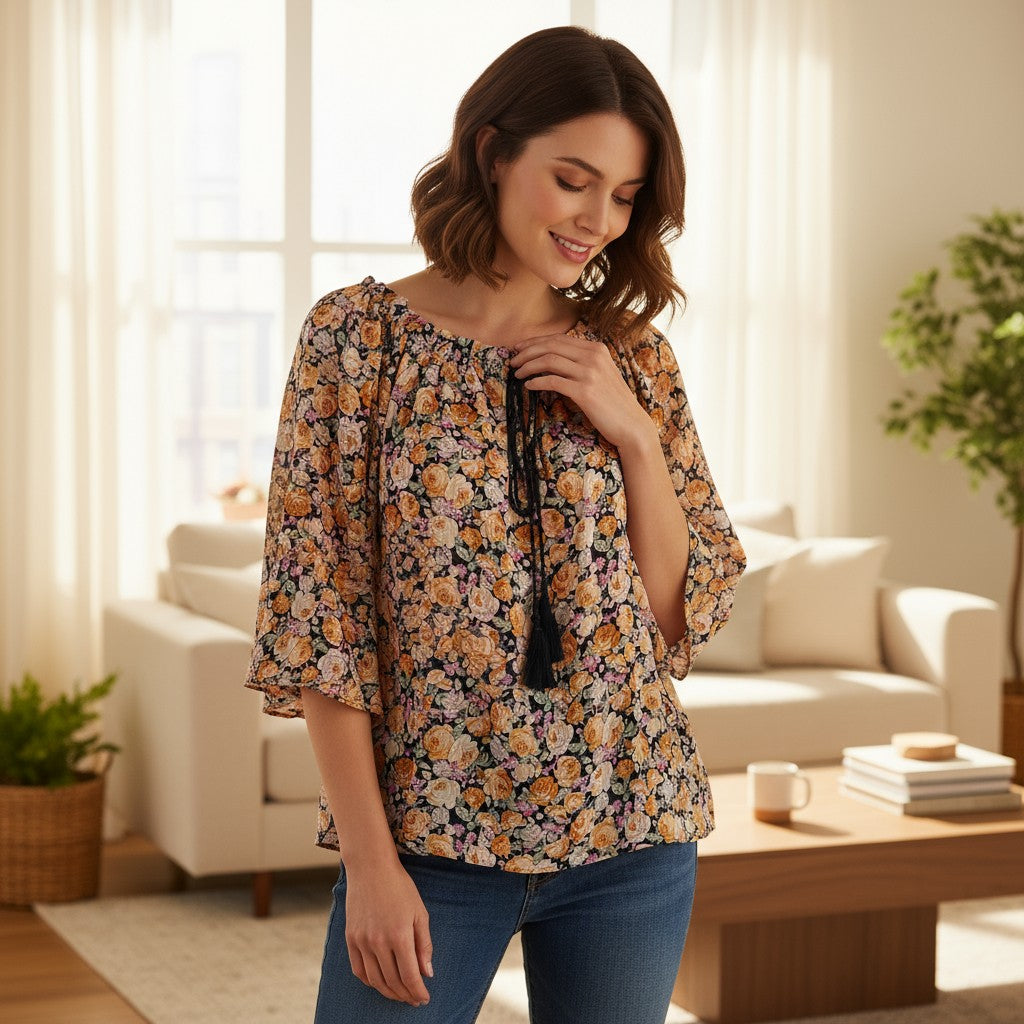 Oversized Style Bluză cu Imprimeu Paisley și Detalii Tip Ie