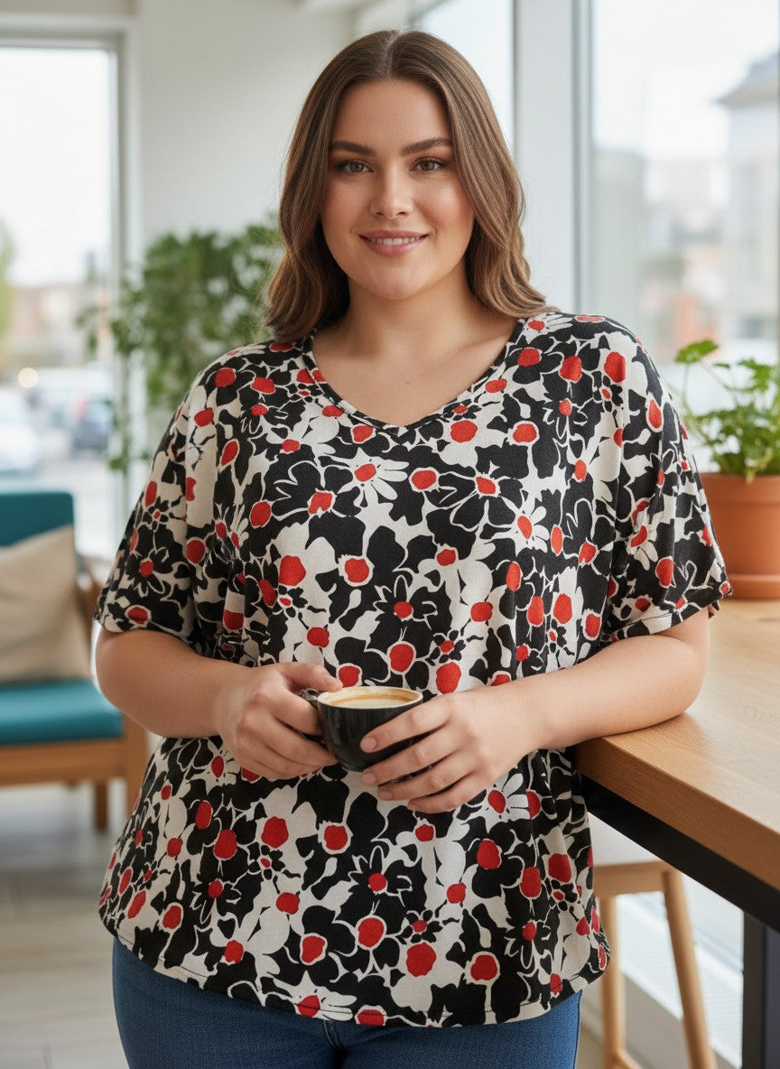 Bluza Scarlet Bloom – Confort și Stil Silk-Midnight Rose