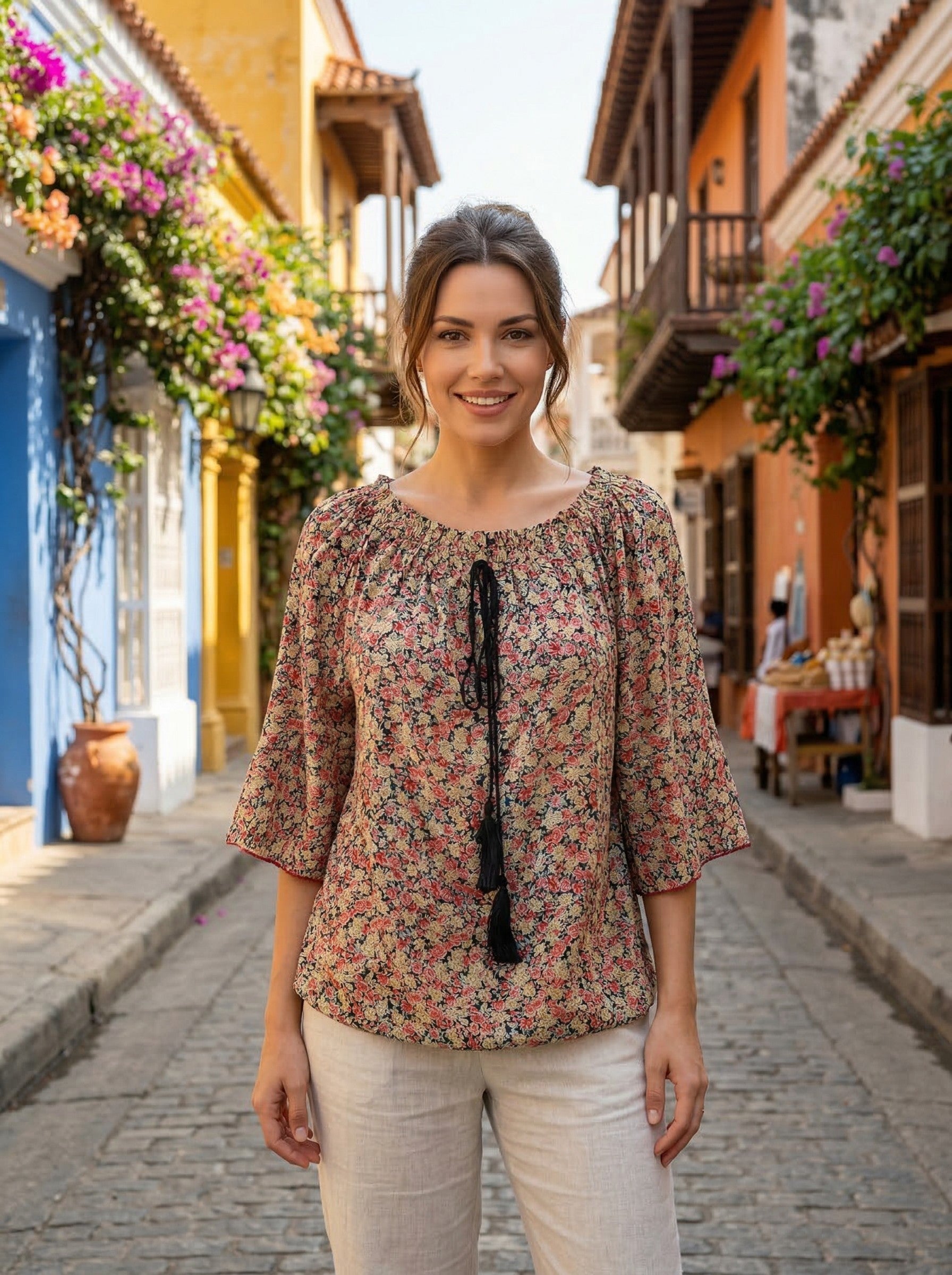 Oversized Style Bluză cu Imprimeu Paisley și Detalii Tip Ie