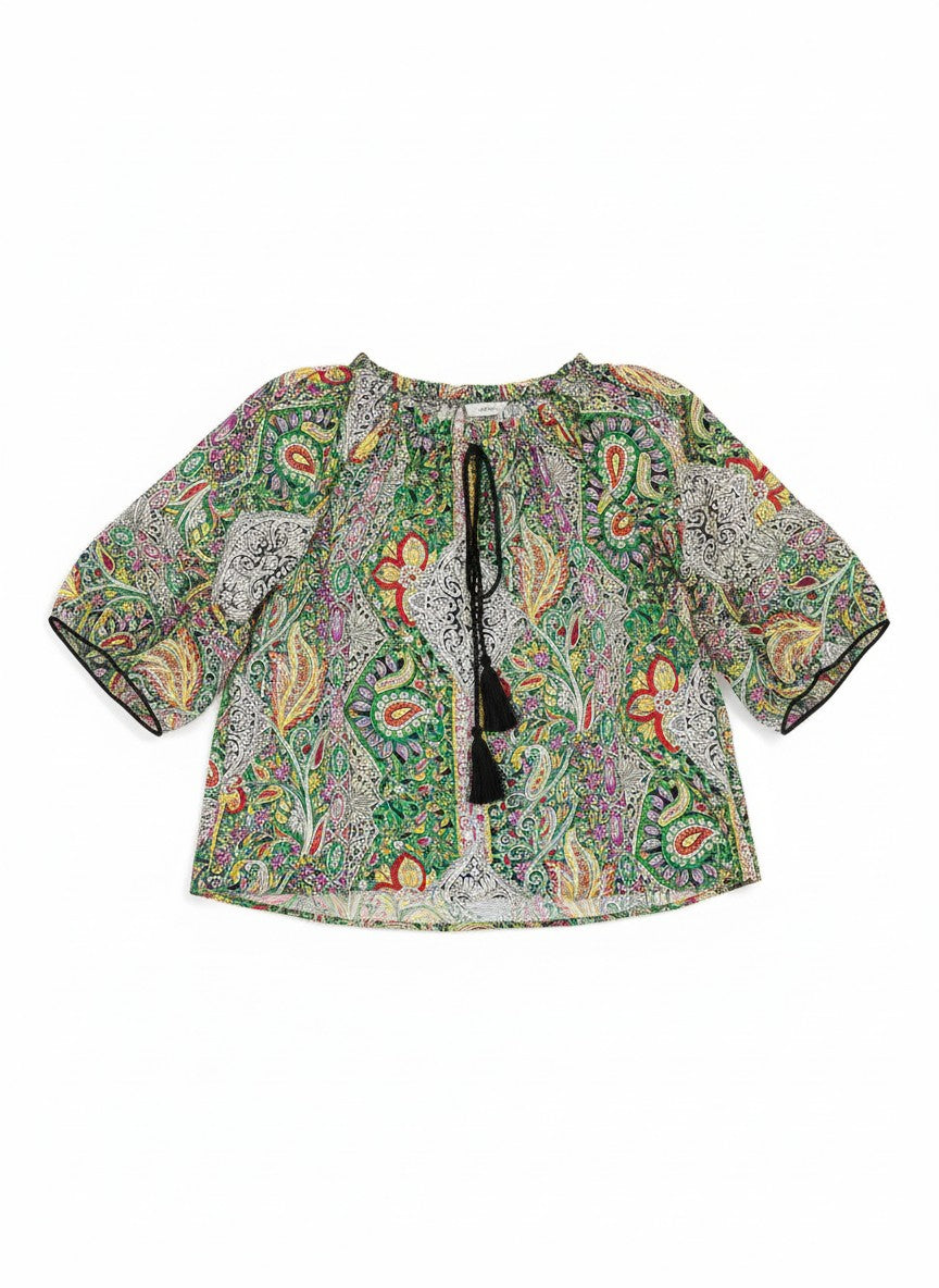 Oversized Style Bluză cu Imprimeu Paisley și Detalii Tip Ie