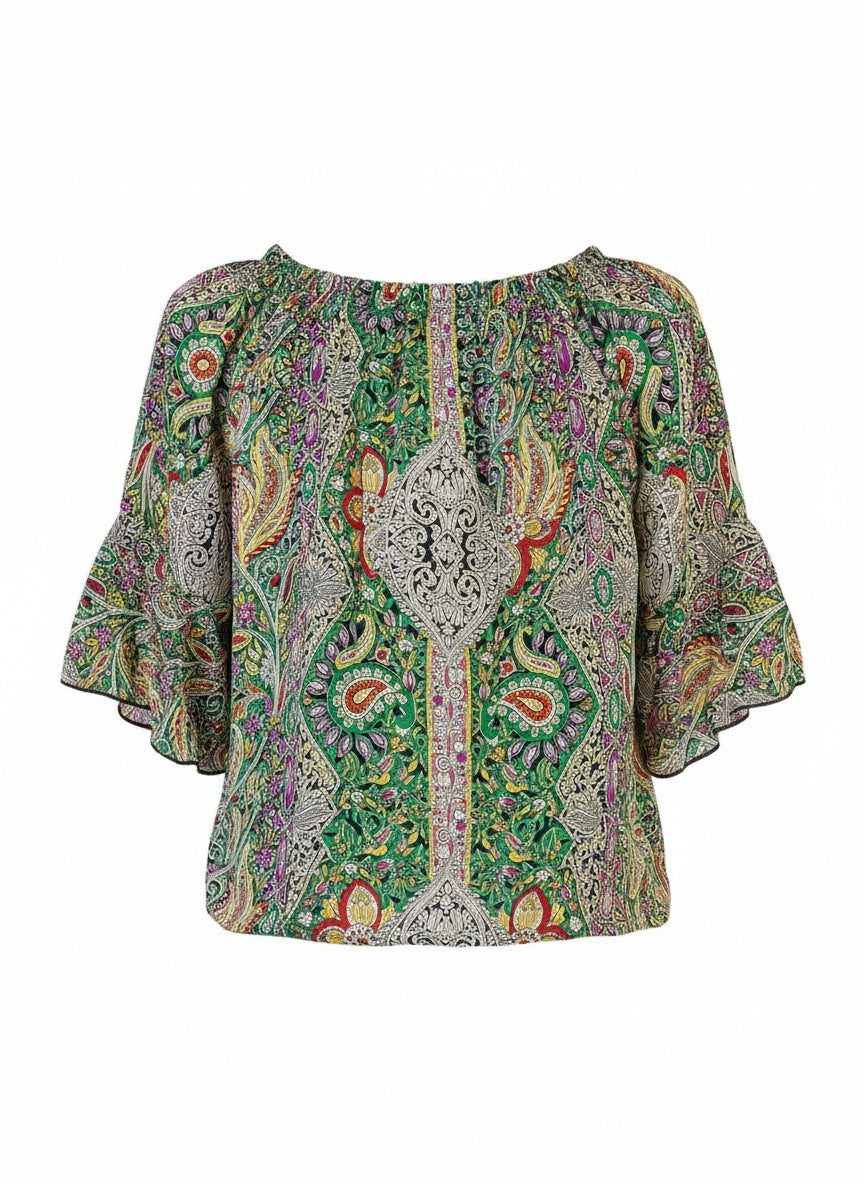 Oversized Style Bluză cu Imprimeu Paisley și Detalii Tip Ie