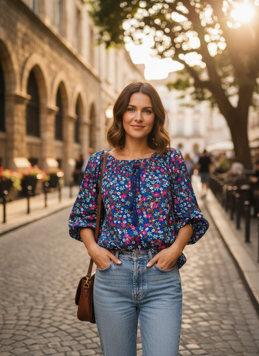 Oversized Style Bluză cu Imprimeu Paisley și Detalii Tip Ie