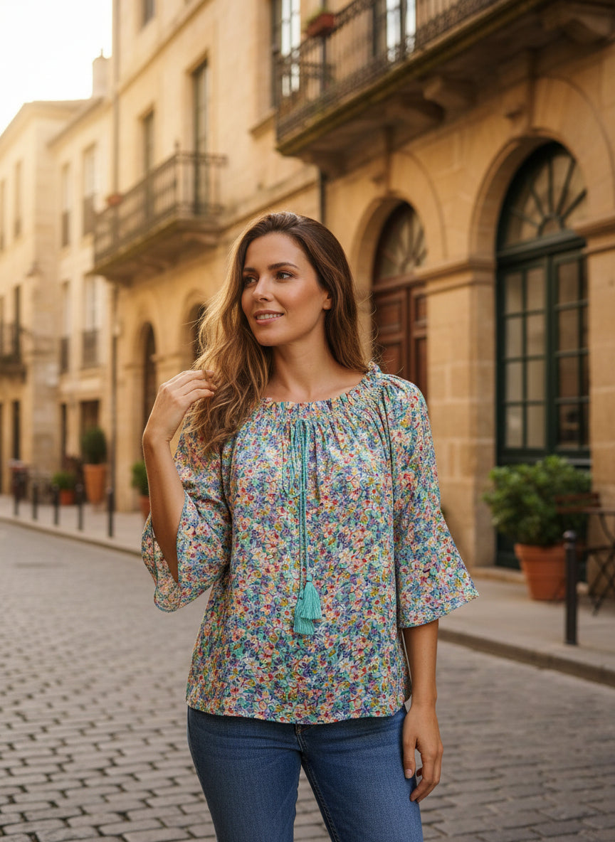 Oversized Style Bluză cu Imprimeu Paisley și Detalii Tip Ie
